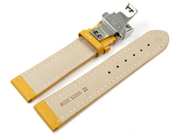 XL Bracelet montre déployante papillon cuir grainé jaune 18mm 20mm 22mm 24mm 26mm 28mm