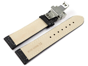 XL Bracelet montre déployante papillon cuir grainé noir TiT 18mm 20mm 22mm 24mm 26mm 28mm