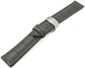 Bracelet montre déployante papillon cuir gris TiT 18mm 20mm 22mm 24mm 26mm 28mm