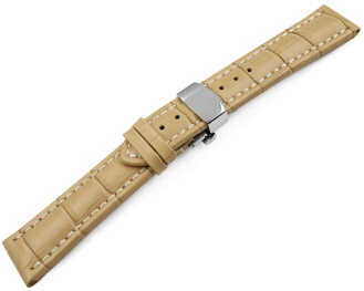 Bracelet montre déployante papillon cuir sable 18mm 20mm 22mm 24mm 26mm 28mm