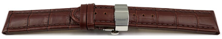 Bracelet montre déployante papillon cuir grain croco marron foncé TiT 18mm 20mm 22mm 24mm 26mm 28mm