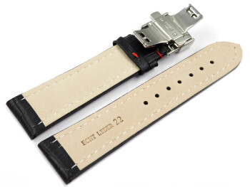 Bracelet montre déployante papillon cuir grain croco noir rN 18mm 20mm 22mm 24mm 26mm 28mm