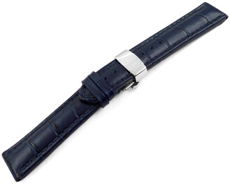 Bracelet montre déployante papillon cuir grain croco bleu foncé TiT 18mm 20mm 22mm 24mm 26mm 28mm