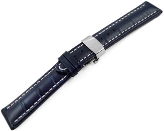 Bracelet montre déployante papillon cuir grain croco bleu foncé 18mm 20mm 22mm 24mm 26mm 28mm