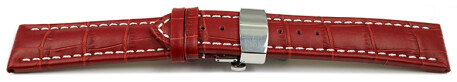 Bracelet montre déployante papillon cuir grain croco rouge 18mm 20mm 22mm 24mm 26mm 28mm