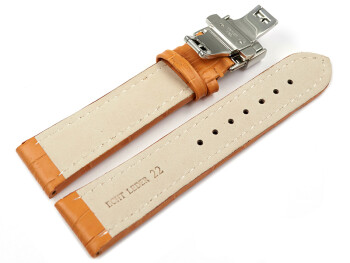 Bracelet montre déployante papillon cuir grain croco orange TiT 18mm 20mm 22mm 24mm 26mm 28mm
