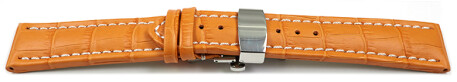 Bracelet montre déployante papillon cuir grain croco orange 18mm 20mm 22mm 24mm 26mm 28mm