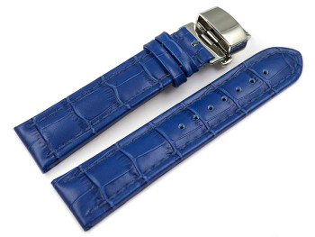 Bracelet montre déployante papillon cuir grain croco bleu TiT 18mm 20mm 22mm 24mm 26mm 28mm