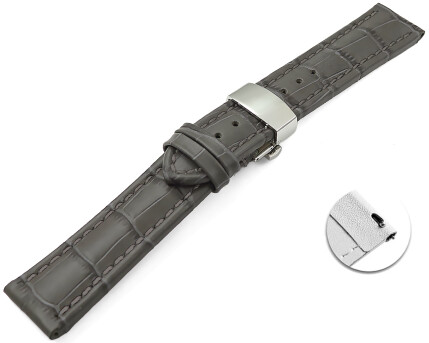 Bracelet montre échange rapide déployante papillon cuir gris TiT 18mm 20mm 22mm 24mm 26mm 28mm