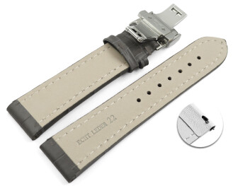 Bracelet montre échange rapide déployante papillon cuir gris TiT 18mm 20mm 22mm 24mm 26mm 28mm