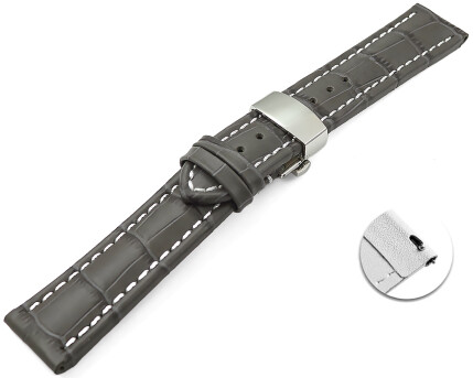 Bracelet montre échange rapide déployante papillon cuir gris 18mm 20mm 22mm 24mm 26mm 28mm
