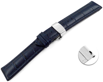 XL Bracelet montre échange rapide déployante papillon cuir grain croco bleu foncé TiT 18mm 20mm 22mm 24mm 26mm 28mm