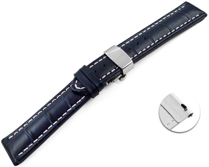 XL Bracelet montre échange rapide déployante papillon cuir grain croco bleu foncé 18mm 20mm 22mm 24mm 26mm 28mm