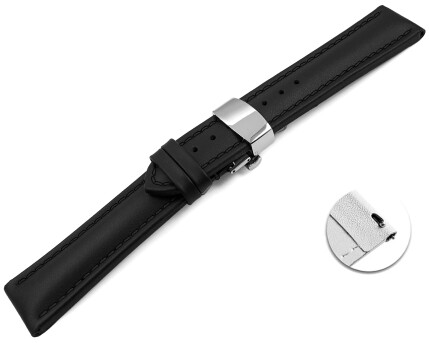 XL Bracelet montre échange rapide déployante papillon cuir lisse noir TiT 18mm 20mm 22mm 24mm 26mm 28mm
