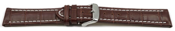 Bracelet montre cuir de veau grain croco marron surpiqué - XL