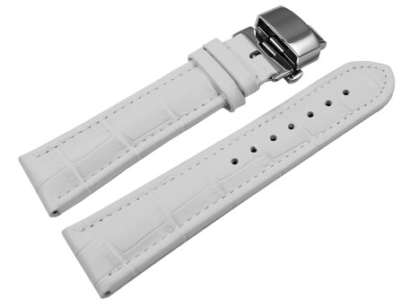 Boucle dployante papillon - cuir de veau - grain croco - blanc