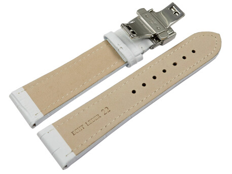 Boucle dployante papillon - cuir de veau - grain croco - blanc