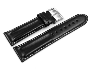 Bracelet montre cuir lisse - rembourrage double - noir - surpiqué