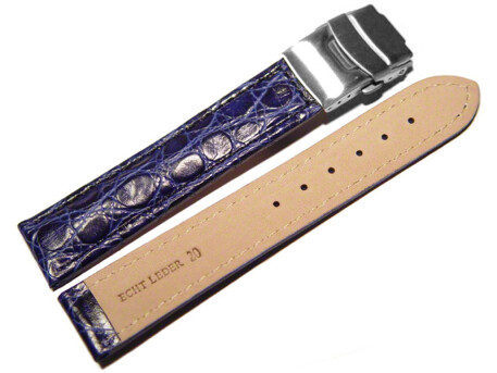 Bracelet montre  dployante - African - cuir de veau - bleu