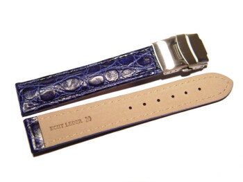 Bracelet montre à déployante - African - cuir de veau - bleu