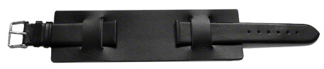 Bracelet de montre en cuir lisse de veau - sans couture - avec plaque américaine - noir