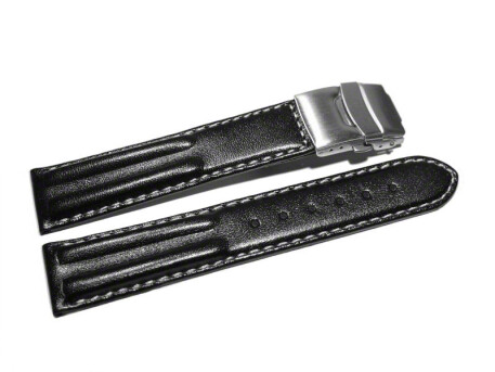 Bracelet montre - cuir de veau -rembourrage double-noir surpiqué