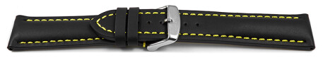 Bracelet montre rembourrage épais noir couture jaune 18mm 20mm 22mm 24mm