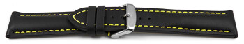 Bracelet montre rembourrage épais noir couture jaune 18mm 20mm 22mm 24mm