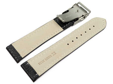 Bracelet de montre - cuir de veau grain - noir/couture blanche